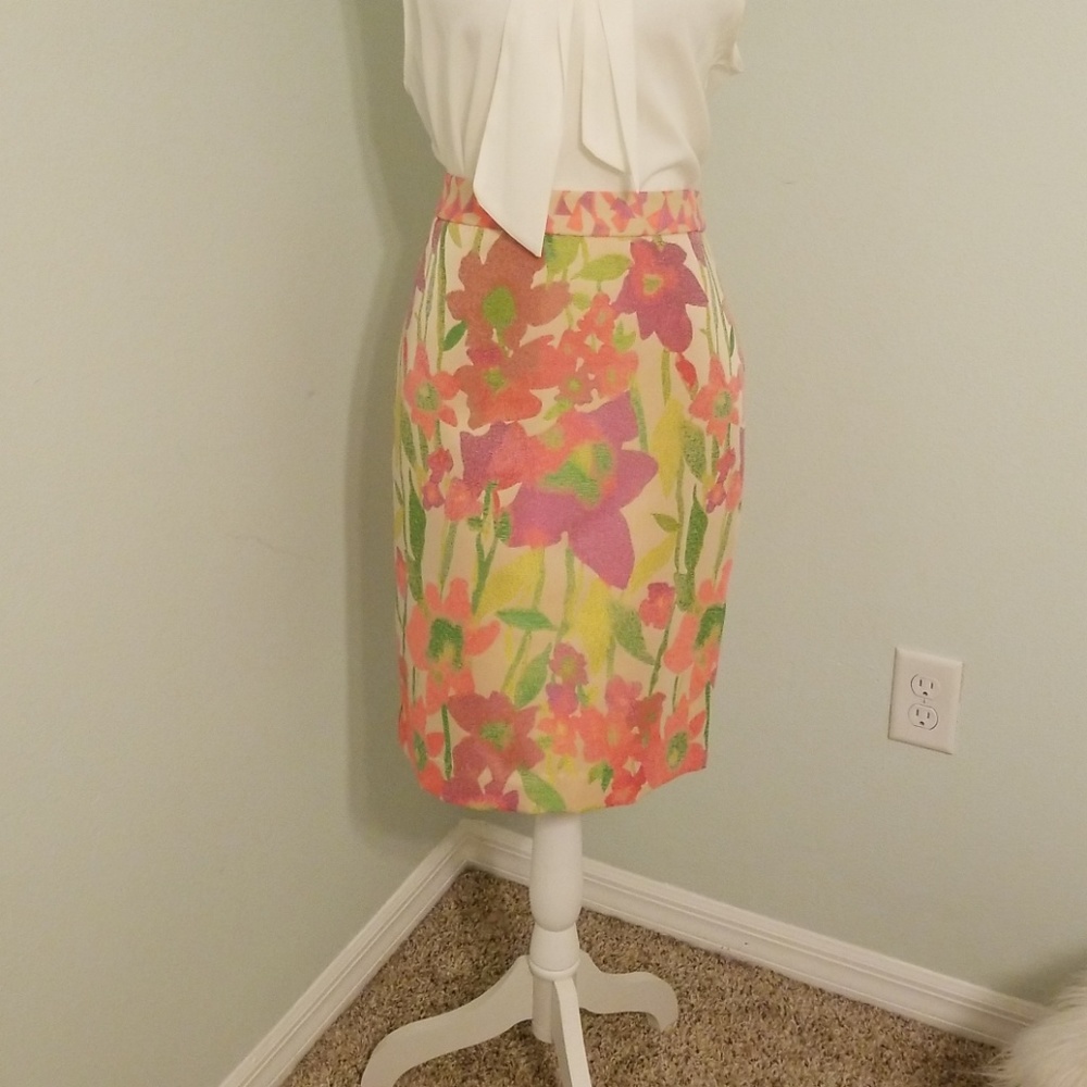 Trina Turk Floral Skirt Purple/Orange/Tan